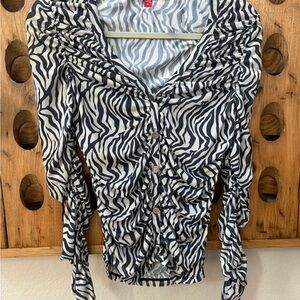 Guess Mesh Button Up Black and White Zebra Print Blouse